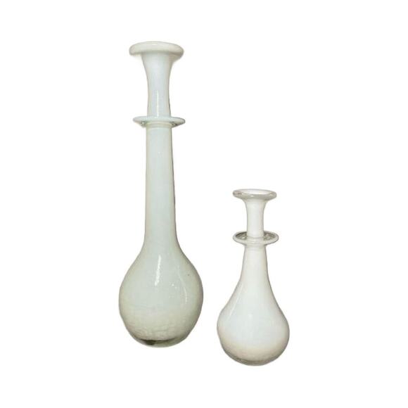 Vintage White Hand Blown Art Glass Vases, Set of 2, 13" Tall - Picture 4 of 7